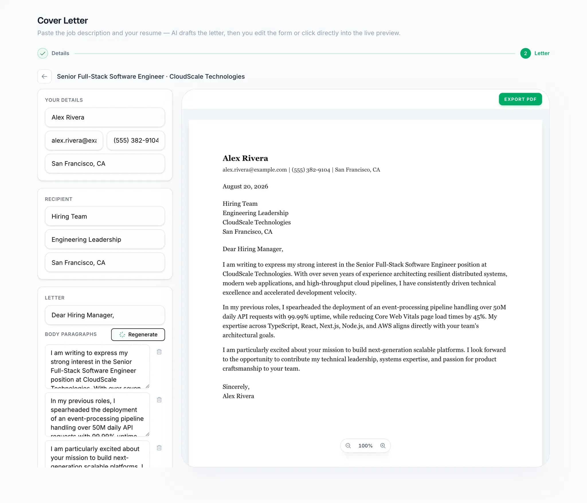 Compelling cover letters in seconds