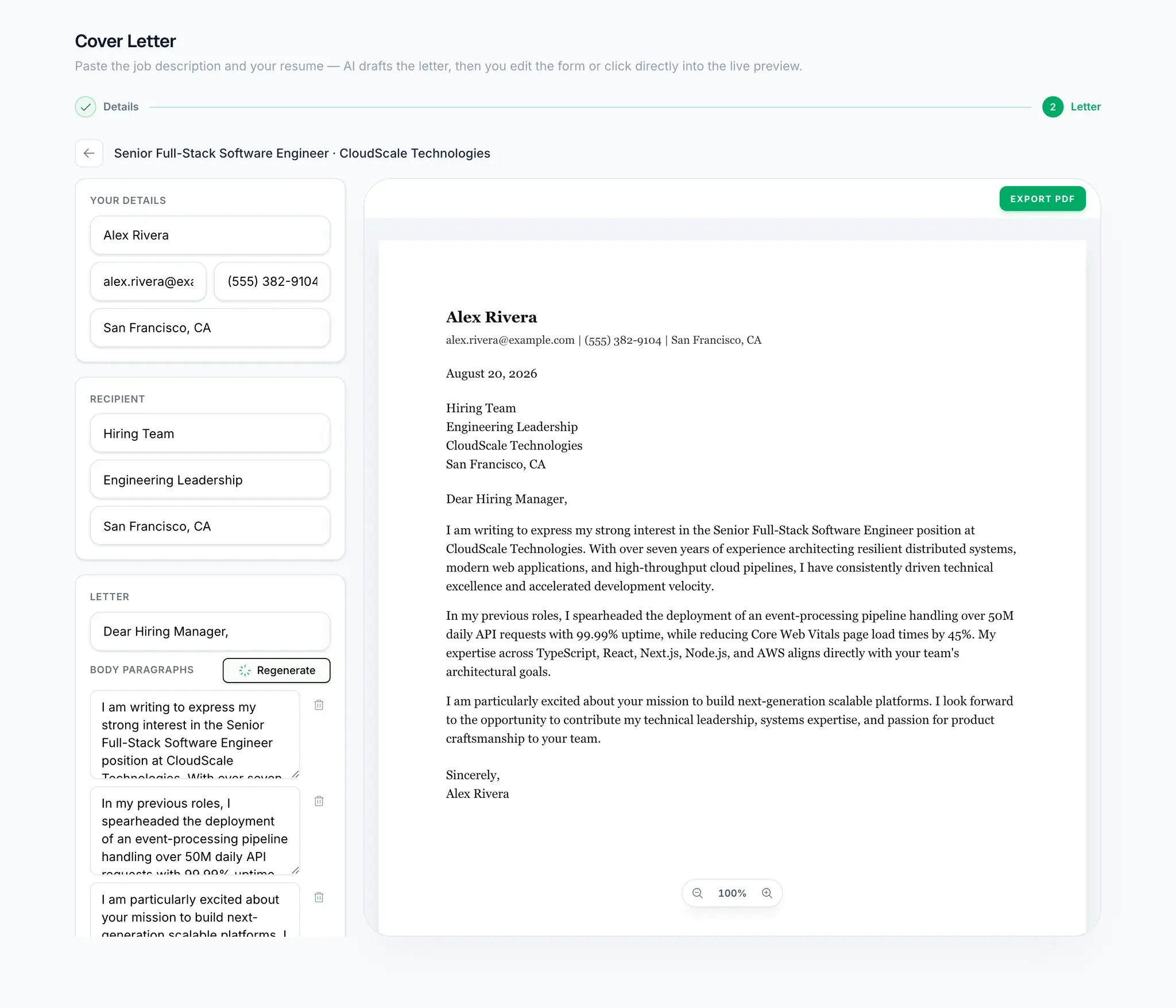 Compelling cover letters in seconds